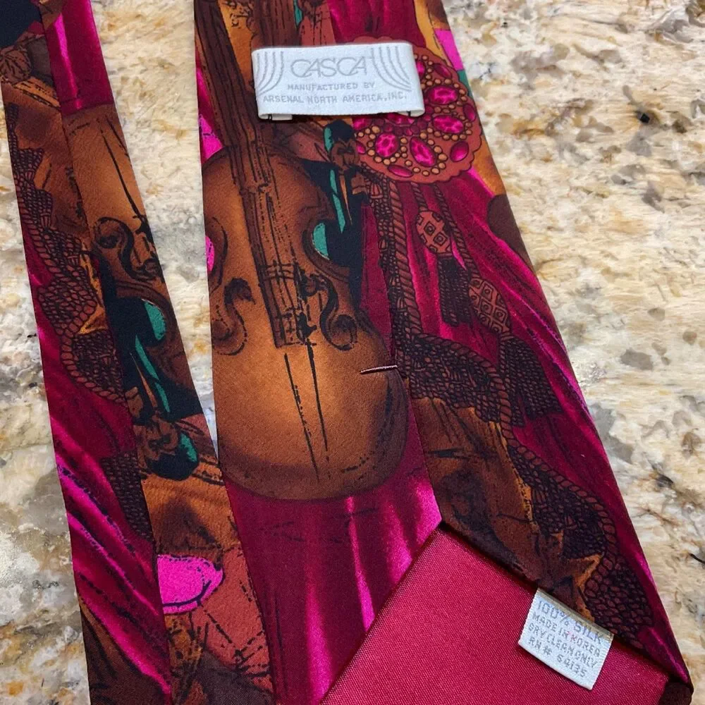 VTG Music Theme silk Necktie Mens Novelty Tie Teacher Musician Jazz Art